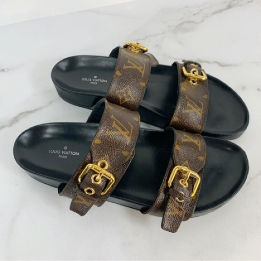 Louis Vuitton Black and Brown Monogram Sandals